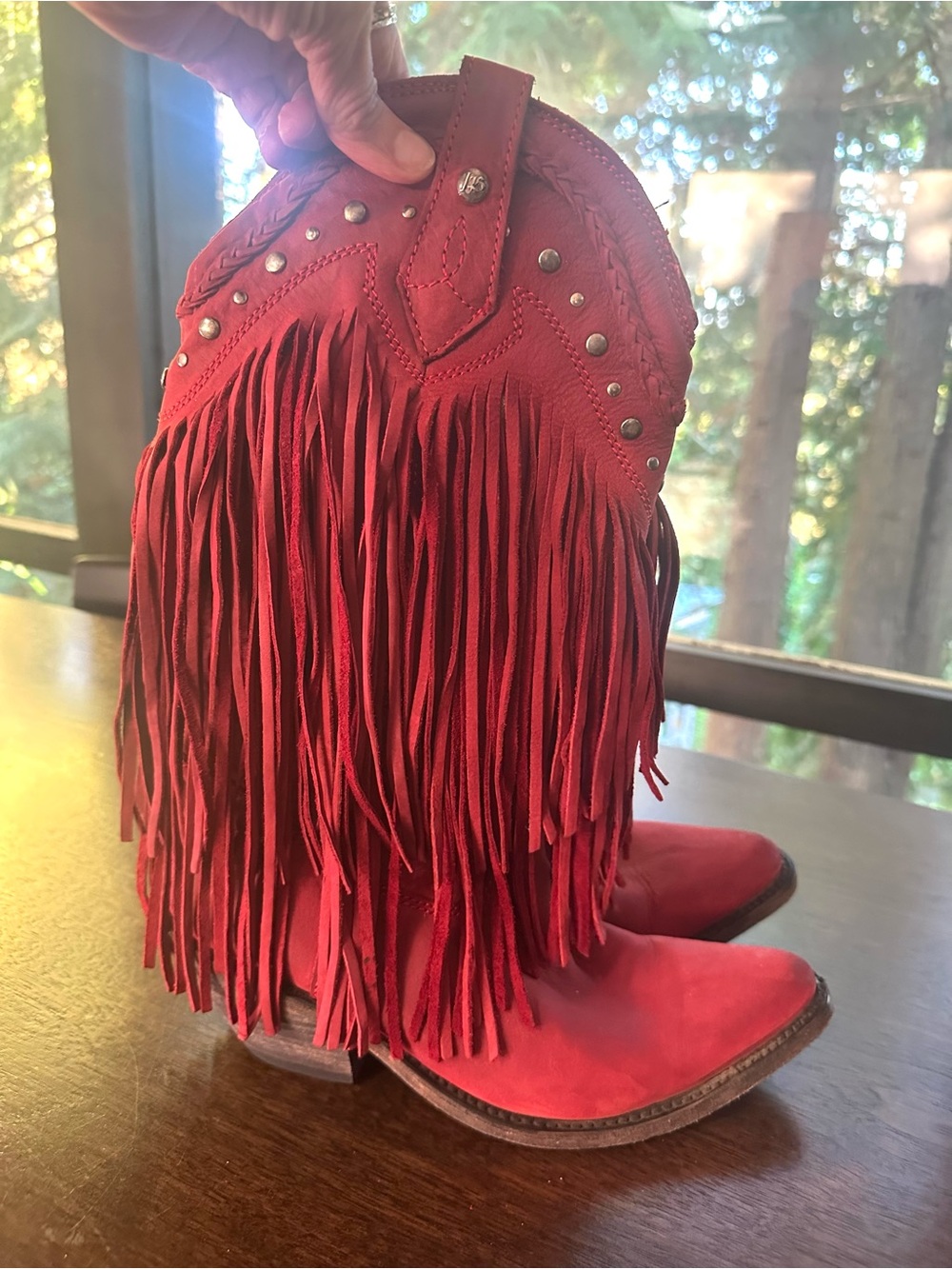 Liberty Black Red Vegas Fringe Lether Western Cowgirl Boots 7.5